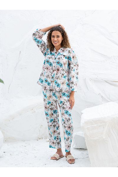Sanskrutihomes By Styli Floral Printed Cotton Shirt and Pyjama Set