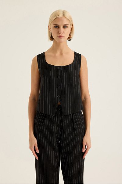 SEVİLEN Square Collar Striped Vest