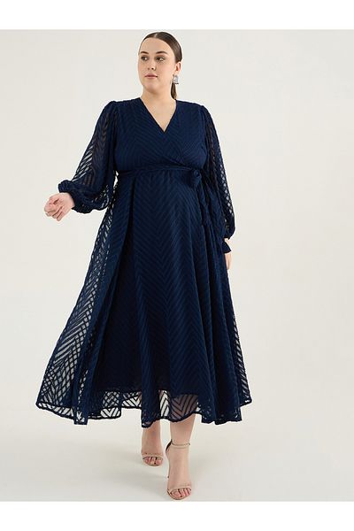 Femmella By Styli Plus Size Textured Chevron Dobby Wrap Maxi Dress