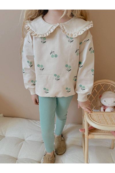 YİGİT BUTİK Yigit Boutique Girl's Bottom Top Set with Shirt Collar Fruit Printed Tights