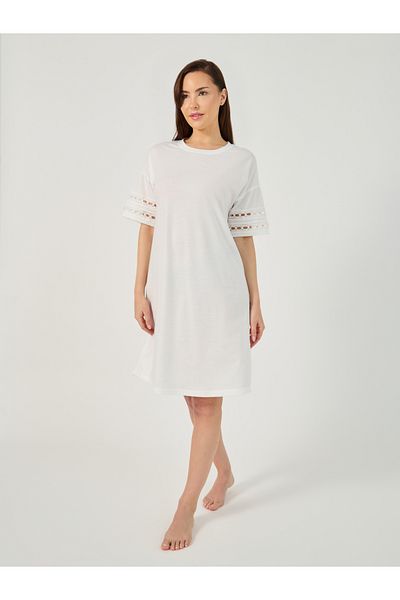 Styli Broderie Lace Trim Detail Sleep T-Shirt Dress