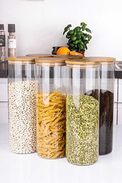 naturelove 6-Piece Jumbo Size Bamboo Vacuum Spaghetti Food Jar with Lid Boros...