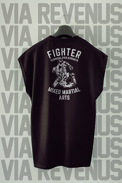 Vordevia Tricou sport cu mânecă zero cu imprimeu pe spate Fighter MMA