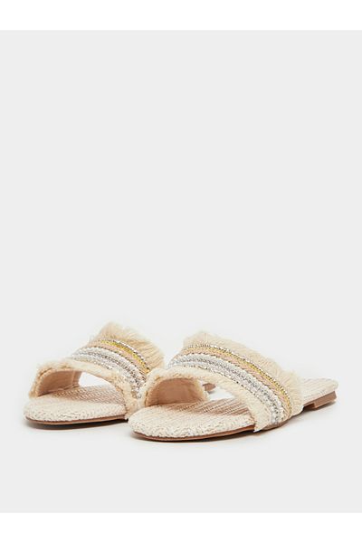 Styli Embellished Fringe Flat Sandals