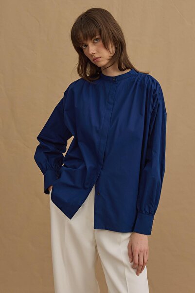 Fahhar Mobile Collar Shirt Navy Blue