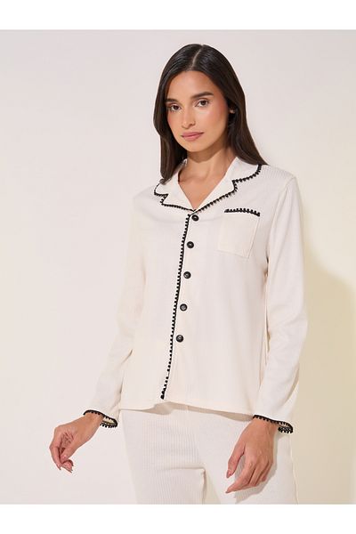 Styli Contrast Trim Shirt with Pocket and Pyjama Set