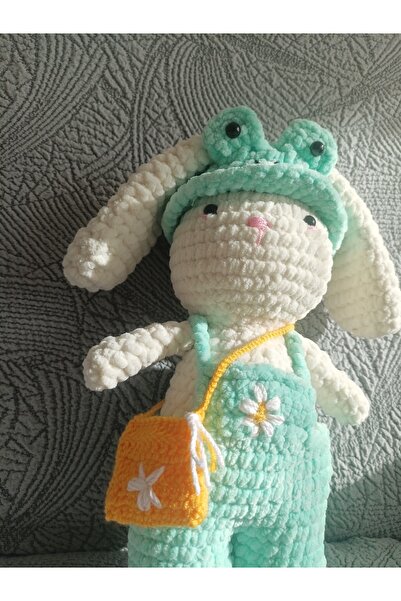 Pinartatolye El Yapımı Amigurumi Kurbağa Şapkalı Tavşan Peluş Oyuncak