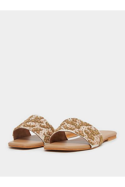 Styli Embellished Flat Slip-On Sandals