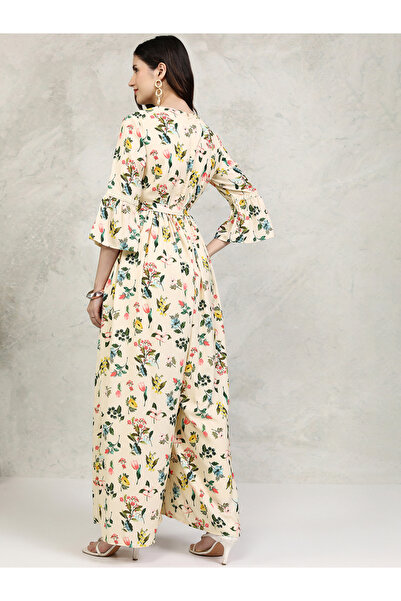 Vishudh By Styli All-Over Floral Print Straight Leg Jumpsuit with Tie-Up Belt