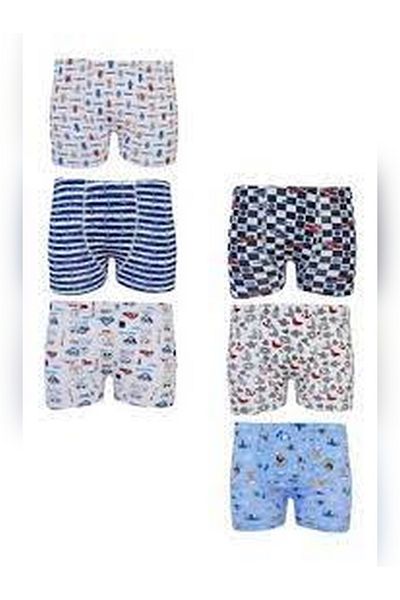 BEYAZTOPTAN 100% Cotton Quality Boy's Printed Boxer 6 Pieces