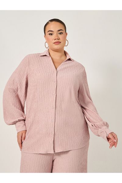 Styli Plus Size Textured Balloon Sleeve Shirt