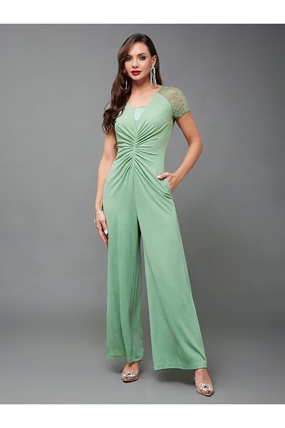 Styli Embellished Ruched Detail Wide Leg Jumpsuit