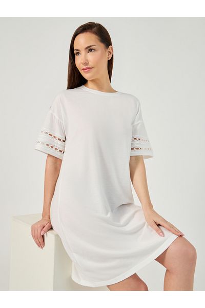 Styli Broderie Lace Trim Detail Sleep T-Shirt Dress