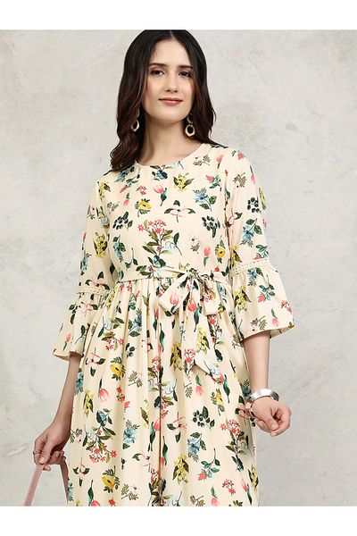 Vishudh By Styli All-Over Floral Print Straight Leg Jumpsuit with Tie-Up Belt