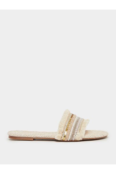 Styli Embellished Fringe Flat Sandals