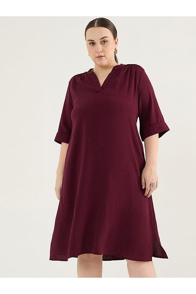 Femmella By Styli Plus Size Pleated V-Neck Knee Length Dress