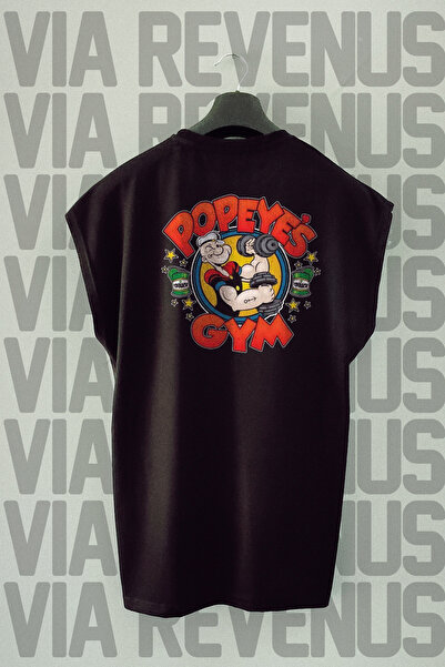 Vordevia Tricou sport cu mânecă zero cu imprimeu pe spate Popeye's Gym
