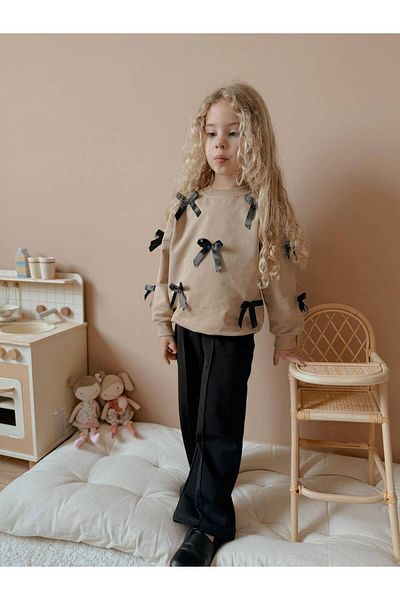 YİGİT BUTİK Yigit Boutique Bow Detailed Spanish Leg Girl's Bottom Top Set