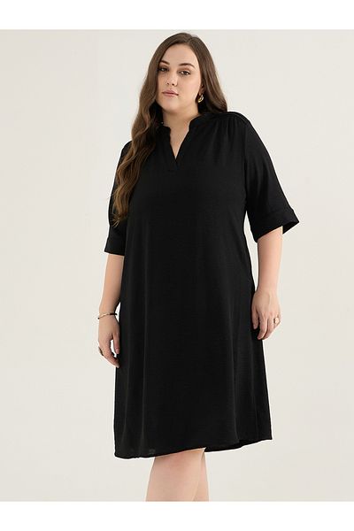 Femmella By Styli Plus Size Pleated V-Neck Knee Length Dress