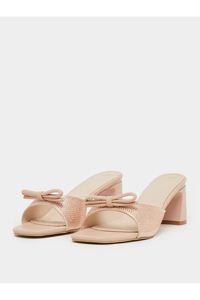 Styli Embellished Bow Block Heel Sandals
