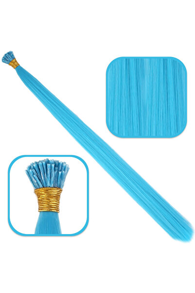 Mina Peruk Fiber Synthetic Beads Welding Color Hair - Turquoise Blue - 100 Pieces