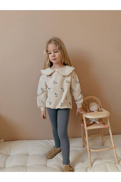 YİGİT BUTİK Yigit Boutique Girl's Bottom Top Set with Shirt Collar Fruit Printed Tights