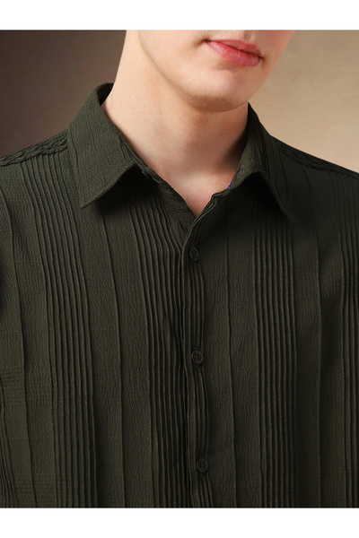 Dennis Lingo By Styli Regular Fit Spread Collar Textured Shirt with Pintuck Detail