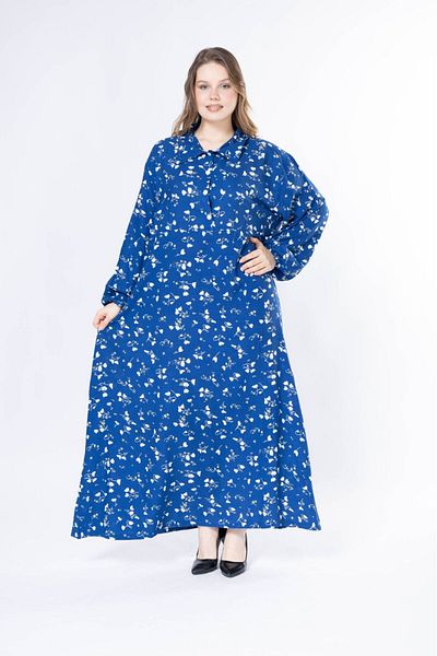 mervemoda Γυναικείο μακρύ plus size υφαντό φόρεμα βισκόζης