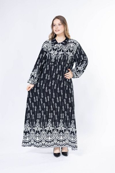 mervemoda Γυναικείο μακρύ plus size υφαντό φόρεμα βισκόζης