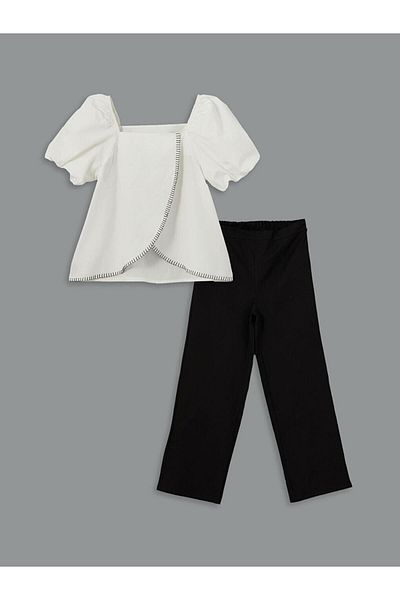 LC Waikiki Lcw Kids Square Collar Girls' Blouse and Pants