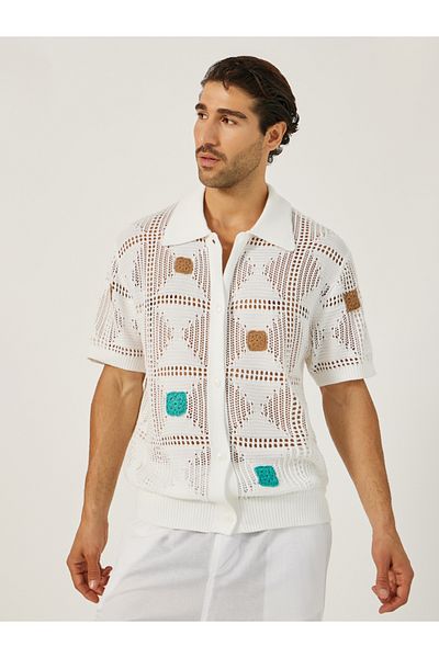 Styli Knitted Spread Collar Dropped Sleeves Shirt