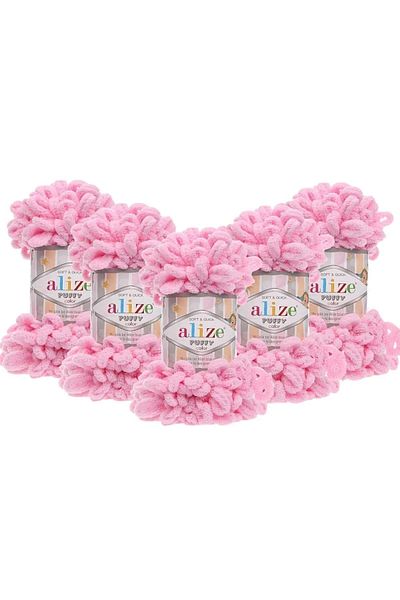 Alize (5 τεμάχια) Puffy 185 Pink Hand Knitting Yarns Panduf Κουβέρτα Κλωστή Φουλάρι Ζακέτα Σφουγγαρίστρα