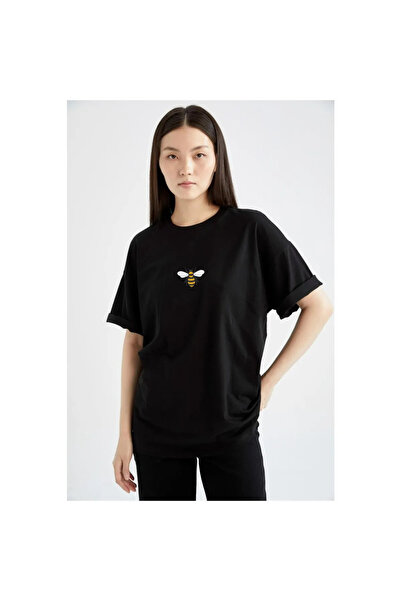 HOFFNUNG Tricou unisex din bumbac supradimensionat cu guler rotund