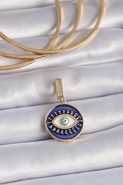 ForWhat Ajda Charm with Golden Brass Zircon Evil Eye Eye Embroidered for Elegant Woman