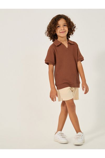 Styli Textured Knit Regular Fit Polo Neck T-Shirt