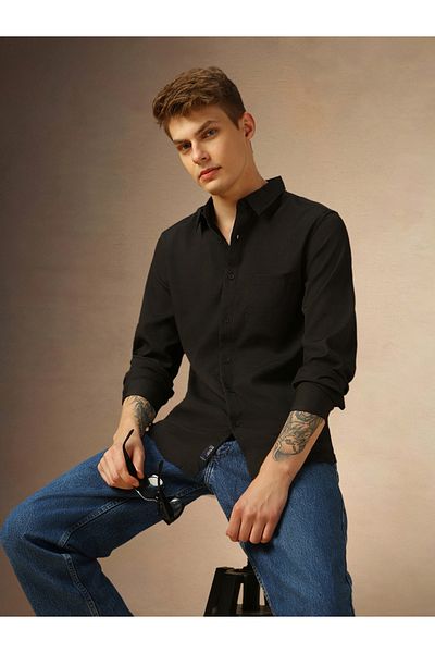 Dennis Lingo By Styli Solid Regular Fit Spread Collar Shirt