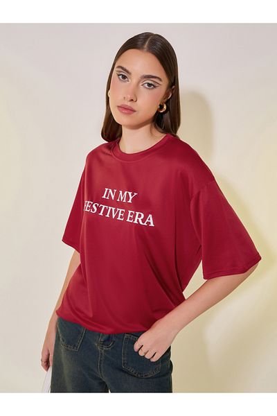 Take Two By Styli Slogan Print Round Neck Oversized T-Shirt