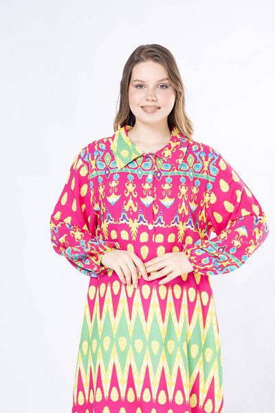 mervemoda Γυναικείο μακρύ plus size υφαντό φόρεμα βισκόζης