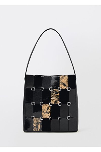 MANGO Woman Kombine patchwork deri çanta