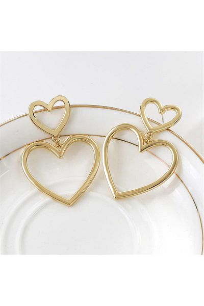 mos&more Gold Heart Design Dangle Women's Earrings