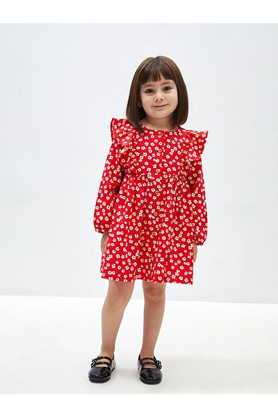 LC Waikiki Crew Neck Flower Pattern Long Sleeve Baby Girl Dress (S4)