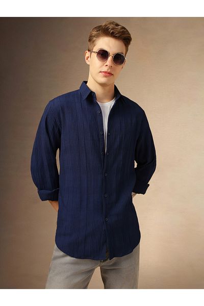 Dennis Lingo By Styli Textured Striped Relaxed Fit Spread Collar Shirt