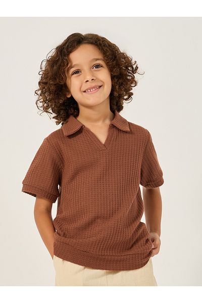 Styli Textured Knit Regular Fit Polo Neck T-Shirt
