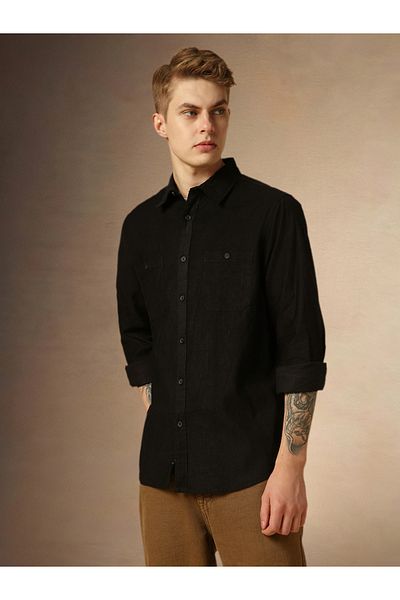 Dennis Lingo By Styli Solid Relaxed Fit Spread Collar Shirt