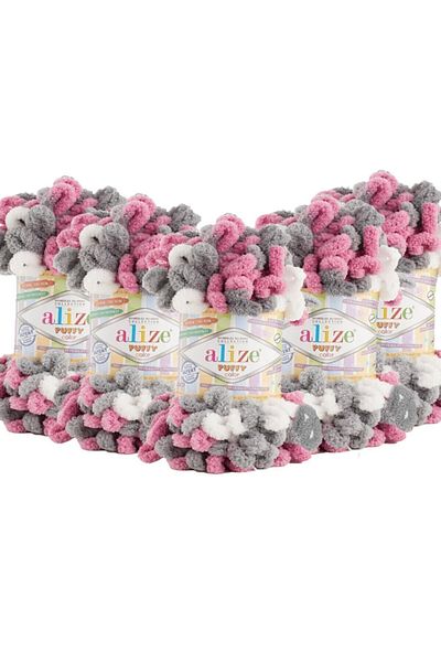 Alize Puffy Color Hand Knitting Yarn 5 Pack Gray Pink 6070
