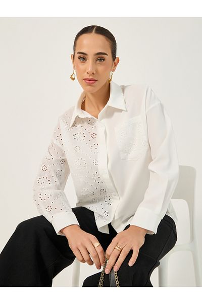 Styli Schiffli Regular Fit Spread Collar Shirt with Pocket