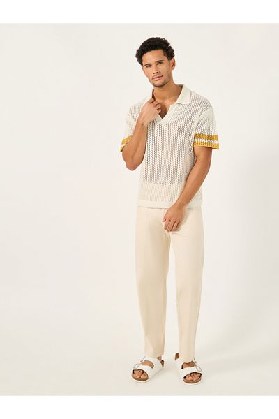 Styli Contrast Sleeve Stripes Crochet Knit Relaxed Polo