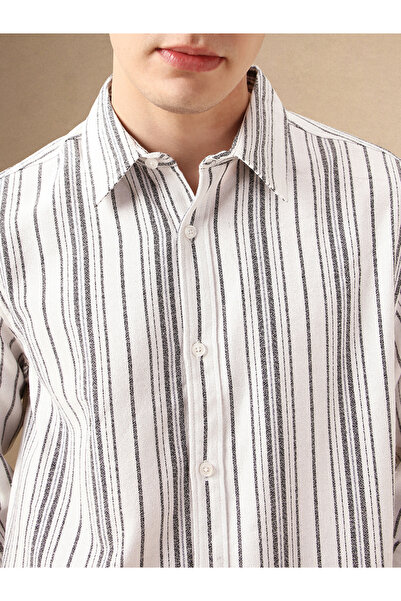 Dennis Lingo By Styli Striped Relaxed Fit Spread Collar Curved Hem Shirt