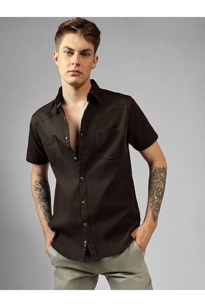 Dennis Lingo By Styli Solid Regular Fit Collared Shirt with Pockets
