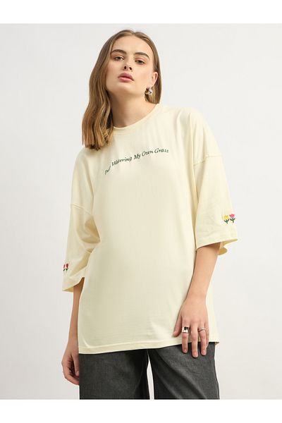 Styli Floral Embroidered Dropped Shoulder Oversized T-Shirt